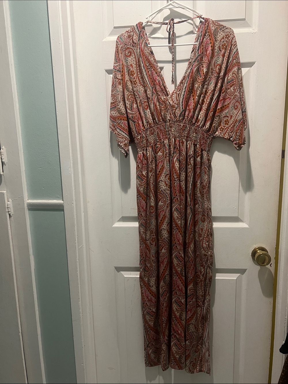 lovestitch Multicolor Paisley V-Neck Maxi Dress in Pink and Tan - Picture 5 of 8